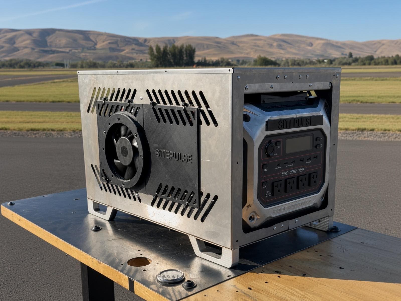 Sitepulse hybrid power station on a runway test stand